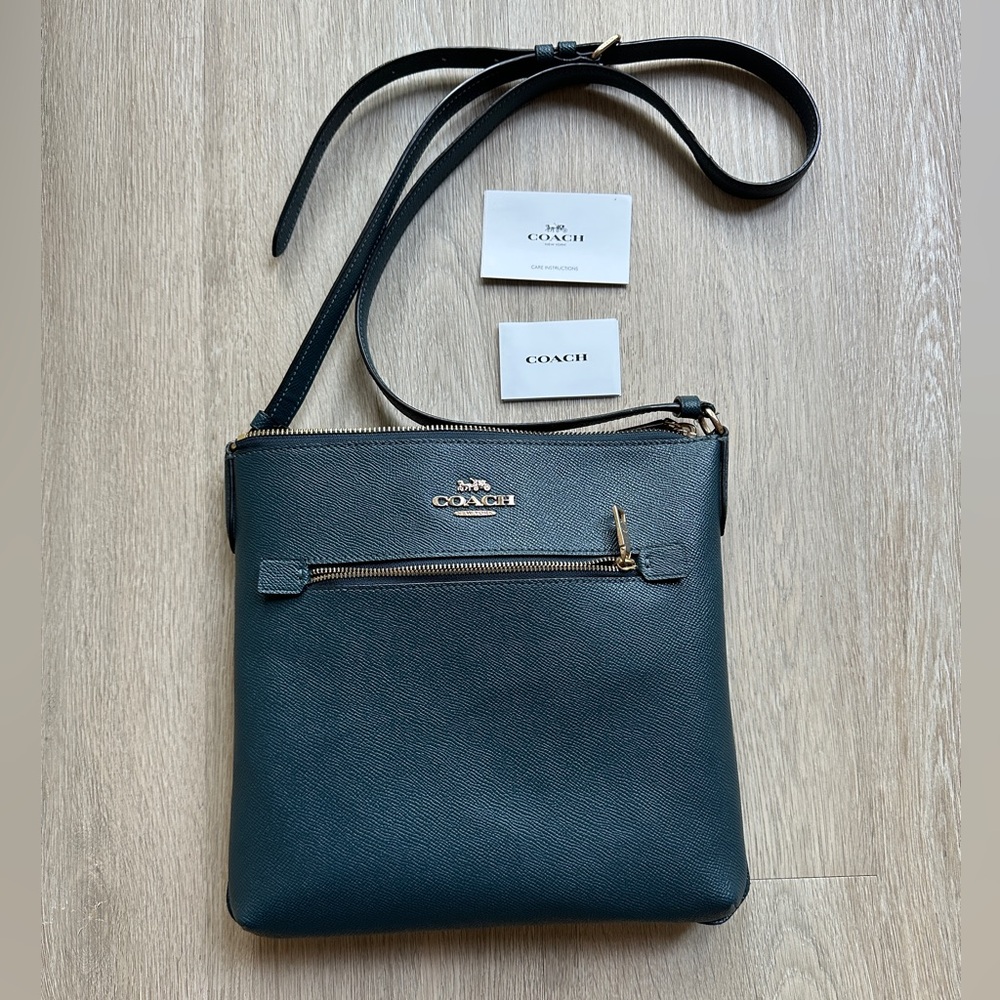 COACH Rowan File Crossbody Bag – Deep Turquoise Leather (Style No. L2039-C1556)